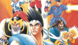 Iluminação artística dos personagens de World Heroes para Neo Geo, destacando Hanzou e Fuuma.